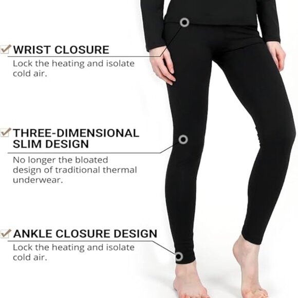 HEROBIKER Women's Black Long Johns Thermal Fleece Lined Base Layer Set 2XL - Picture 4 of 7